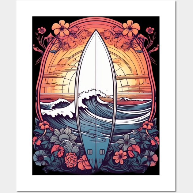 Summer Surf Board Sunset Wall Art by Nightarcade